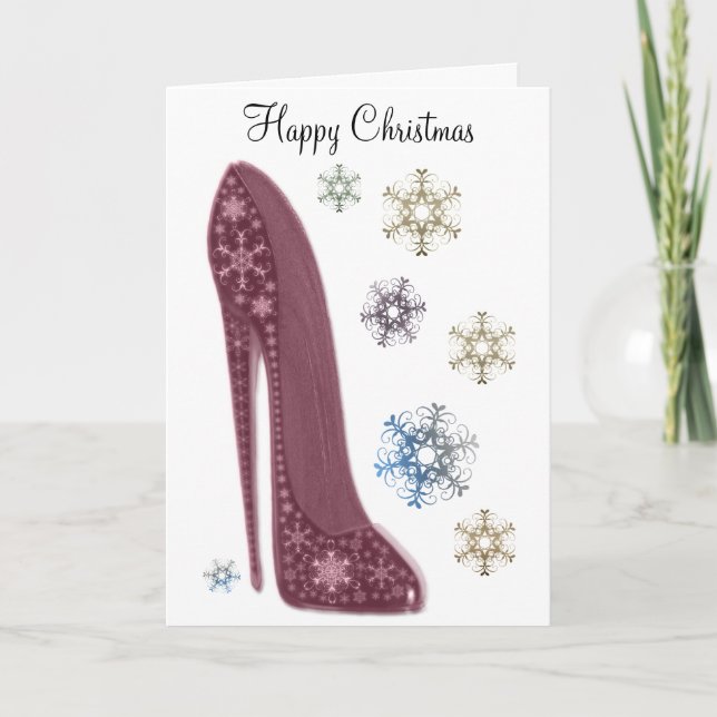 Cartes Pour Fêtes Annuelles Noël Stiletto Chaussures et Snowflakes Art (Devant)