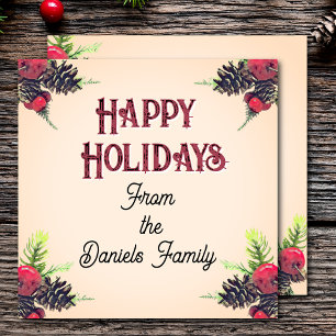 Cartes Pour Fêtes Annuelles Noël Style Cône de Pin & Baies de Noël  
