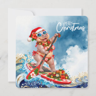 Cartes Pour Fêtes Annuelles Noël SUP Hippopotame paddleboard debout