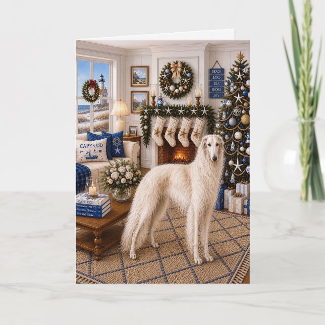 Cartes Pour Fêtes Annuelles Noël sur Cape Cod ,Borzoi  (Devant)