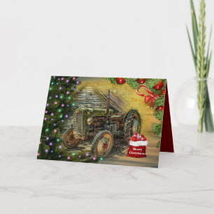 Cartes Pour Fêtes Annuelles Noël tracteur vert vintage