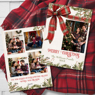 Cartes Pour Fêtes Annuelles Noël traditionnel à nœud rouge à carreaux 5 Photos