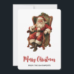 Cartes Pour Fêtes Annuelles Noël traditionnel de Père Noël vintage<br><div class="desc">Une carte de Noël à plat avec une image de style vintage avec le Père Noël classique assis dans un fauteuil démodé. Joli design traditionnel de Noël.</div>