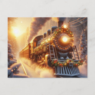 Cartes Pour Fêtes Annuelles Noël Train de vacances hivernal enneigé vintage