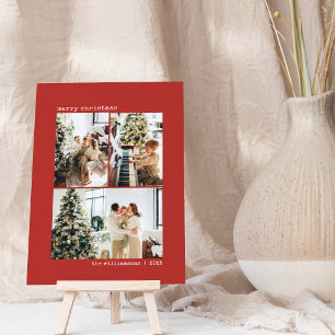 Cartes Pour Fêtes Annuelles Noël Trois Photos Minimaliste Rouge Moderne