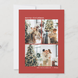 Cartes Pour Fêtes Annuelles Noël Trois Photos Minimaliste Rouge Moderne