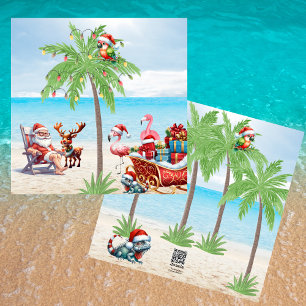 Cartes Pour Fêtes Annuelles Noël Tropical Père Noël & Rudolf En Juillet