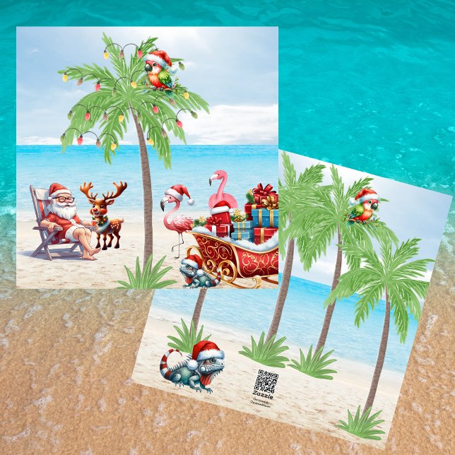 Cartes Pour Fêtes Annuelles Noël Tropical Père Noël & Rudolf En Juillet (Créateur téléchargé)