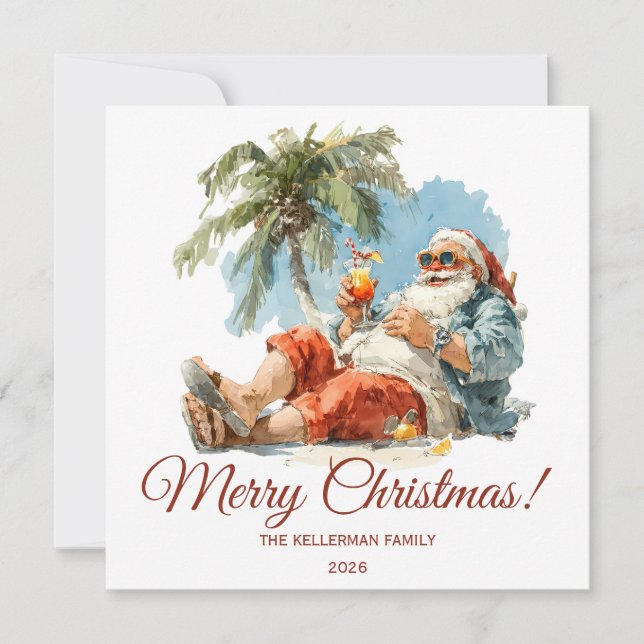 Cartes Pour Fêtes Annuelles Noël tropical personnalisé Père Noël (Devant)