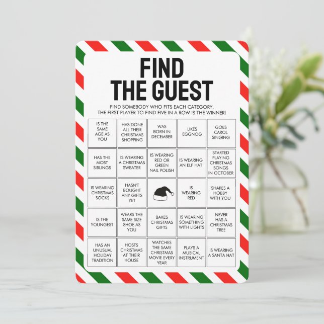 Cartes Pour Fêtes Annuelles Noël Trouvez le jeu de Bingo invité (Debout devant)