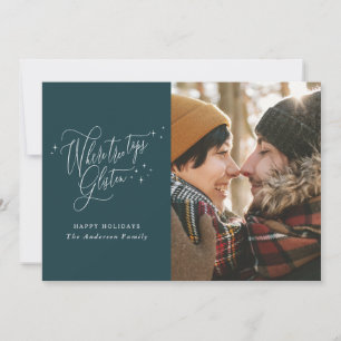 Cartes Pour Fêtes Annuelles Noël turquoise script moderne hiver forêt photo