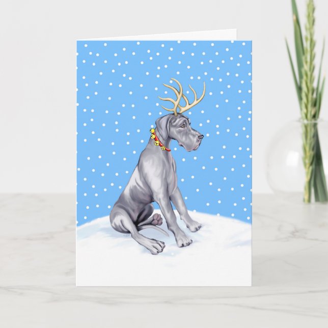 Cartes Pour Fêtes Annuelles Noël UC bleu de renne de great dane (Devant)