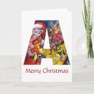 CARTES POUR FÊTES ANNUELLES NOËL UNE LETTRE / PÈRE NOËL AVEC CADEAUX MONOGRAMM