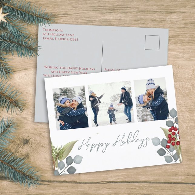 Cartes Pour Fêtes Annuelles Noël Vacances Holly Berries Verdure 3 Photo (Créateur téléchargé)