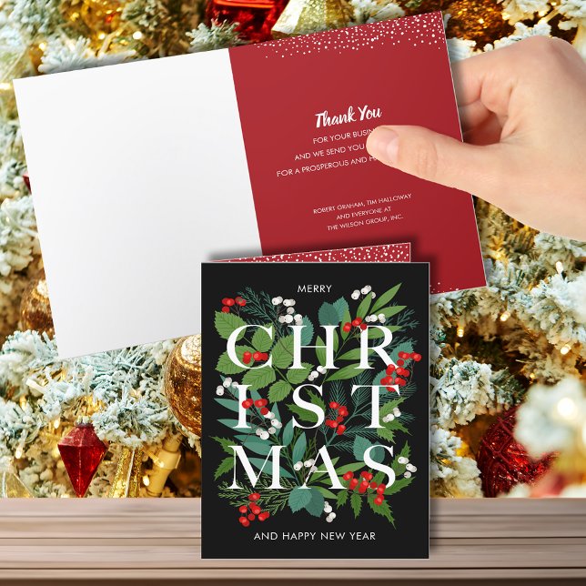 Cartes Pour Fêtes Annuelles NOËL Verdure Merci d'entreprise replié (Créateur téléchargé)