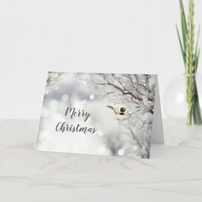 Cartes Pour Fêtes Annuelles Noël Verse Forêt Flammes de neige Pickadee Bird (Devant)