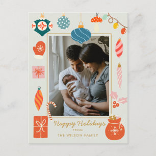 Cartes Pour Fêtes Annuelles Noël Vert Ornement mignonne Photo de famille