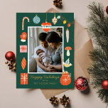 Cartes Pour Fêtes Annuelles Noël Vert Ornement mignonne Photo de famille<br><div class="desc">Noël Coloré Famille Vacances Photo</div>