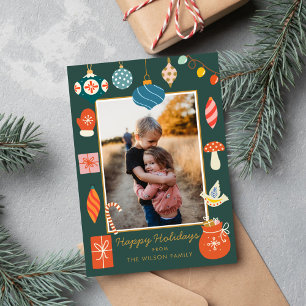 Cartes Pour Fêtes Annuelles Noël Vert Ornement mignonne Photo de famille