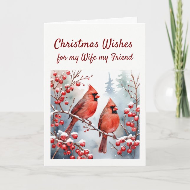 Cartes Pour Fêtes Annuelles Noël veut Red Cardinal Bird Femme Ami (Devant)