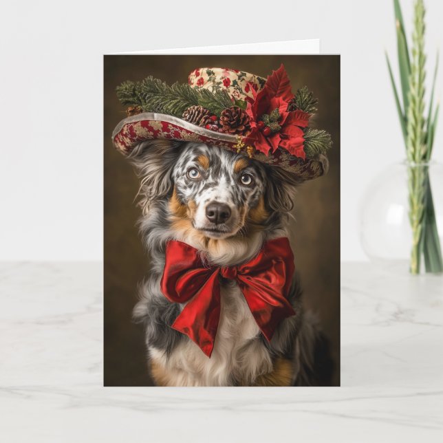 Cartes Pour Fêtes Annuelles Noël Victorien Aussie Merle Bleu Chien (Devant)
