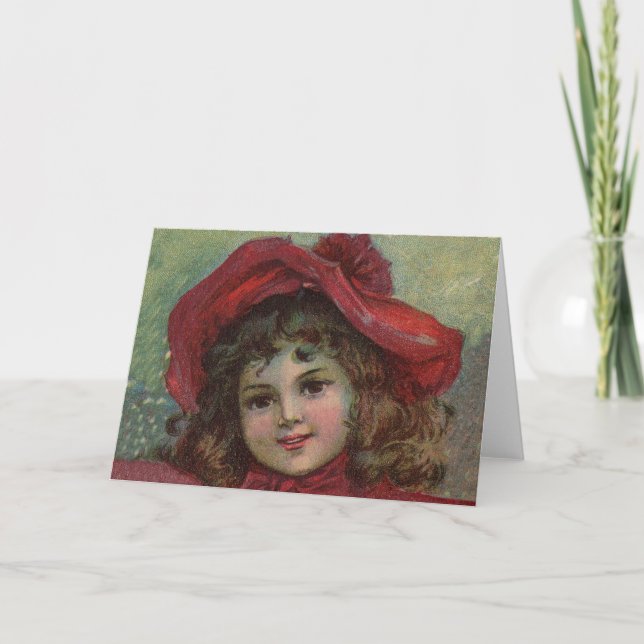 Cartes Pour Fêtes Annuelles Noël Victorien Enfant Rouge Casquette Portrait Fil (Devant)