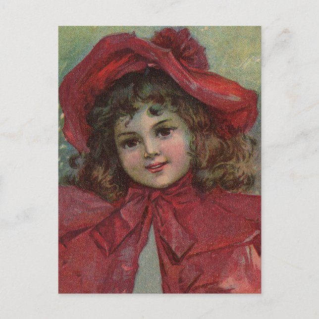 Cartes Pour Fêtes Annuelles Noël Victorien Enfant Rouge Casquette Portrait Fil (Devant)