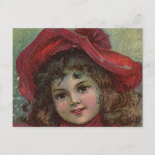 Cartes Pour Fêtes Annuelles Noël Victorien Enfant Rouge Casquette Portrait Fil