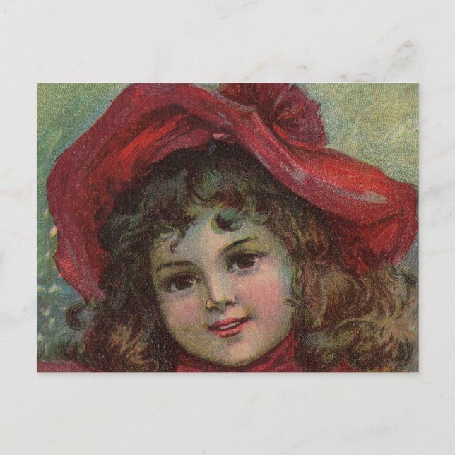 Cartes Pour Fêtes Annuelles Noël Victorien Enfant Rouge Casquette Portrait Fil (Devant)