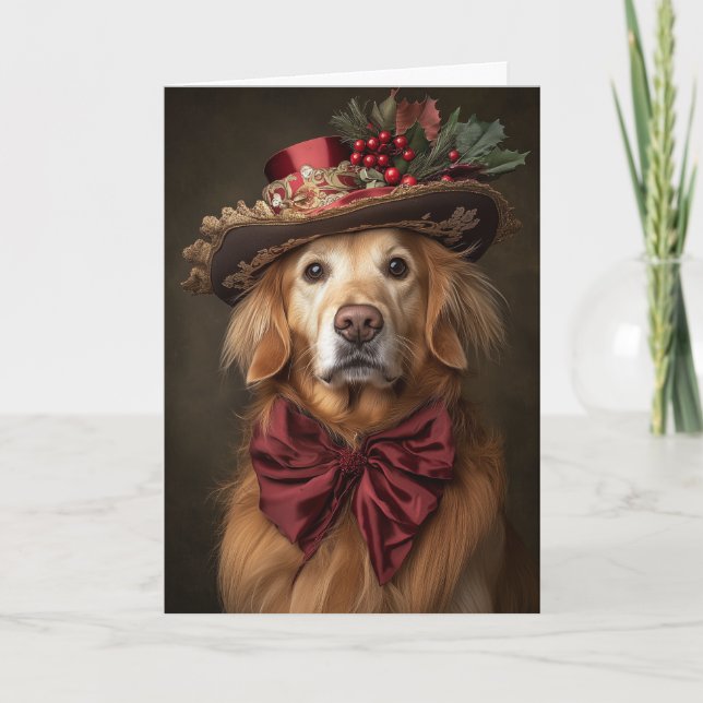 Cartes Pour Fêtes Annuelles Noël victorien Golden Retriever (Devant)