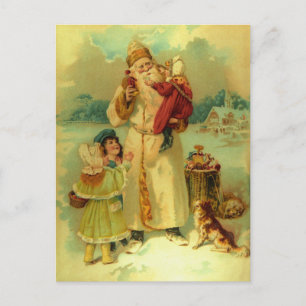 Cartes Pour Fêtes Annuelles Noël victorien vintage Père Noël Enfants Chiot