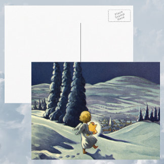 Cartes Pour Fêtes Annuelles Noël vintage, Ange de la Neige Marcher avec une ét