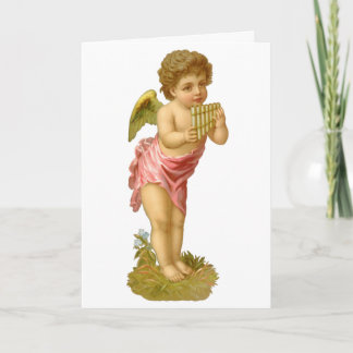Cartes Pour Fêtes Annuelles Noël vintage, ange musicien avec flûte de Pan