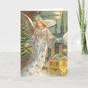 Cartes Pour Fêtes Annuelles Noël vintage, Ange victorien avec arbre