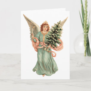 Cartes Pour Fêtes Annuelles Noël vintage, Ange victorien avec arbre