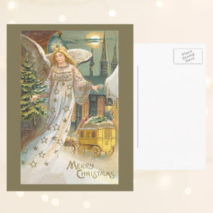 Cartes Pour Fêtes Annuelles Noël vintage, Ange victorien avec arbre