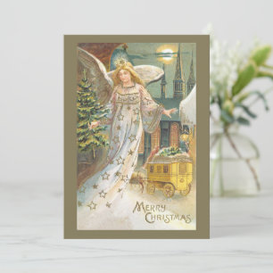 Cartes Pour Fêtes Annuelles Noël vintage, ange victorien avec arbre