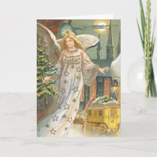 Cartes Pour Fêtes Annuelles Noël vintage, Ange victorien avec arbre