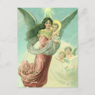 Cartes Pour Fêtes Annuelles Noël vintage, Ange victorien avec Bébé Jésus