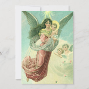Cartes Pour Fêtes Annuelles Noël vintage, Ange victorien avec Bébé Jésus