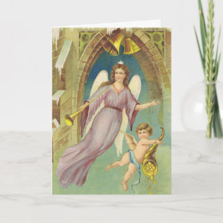Cartes Pour Fêtes Annuelles Noël vintage, ange victorien avec chérubin