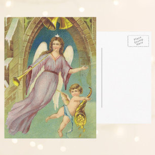 Cartes Pour Fêtes Annuelles Noël vintage, ange victorien avec chérubin