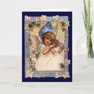 Cartes Pour Fêtes Annuelles Noël vintage, Ange victorien avec cloches d'or