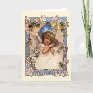 Cartes Pour Fêtes Annuelles Noël vintage, Ange victorien avec cloches d'or