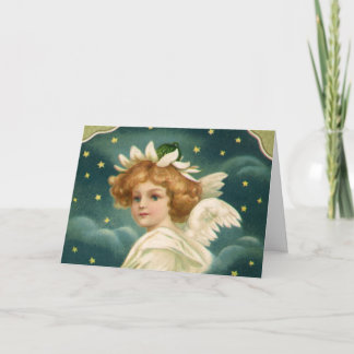 Cartes Pour Fêtes Annuelles Noël vintage, ange victorien avec des étoiles doré