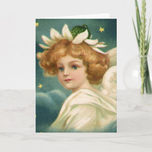 Cartes Pour Fêtes Annuelles Noël vintage, Ange victorien avec étoiles d'or