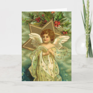 Cartes Pour Fêtes Annuelles Noël vintage, Ange victorien avec étoiles d'or