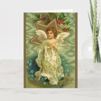 Cartes Pour Fêtes Annuelles Noël vintage, Ange victorien avec étoiles d'or