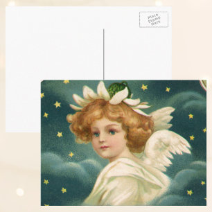Cartes Pour Fêtes Annuelles Noël vintage, Ange victorien avec étoiles d'or