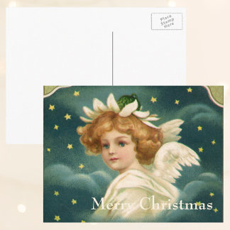 Cartes Pour Fêtes Annuelles Noël vintage, Ange victorien avec étoiles d'or